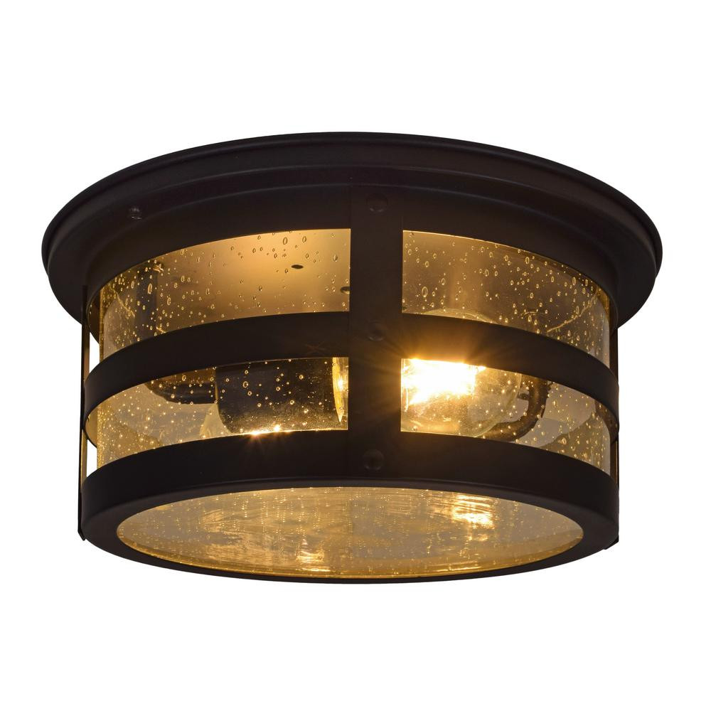 Sylvania Cambridge 2-Light Antique Black Ceiling Flushmount with 2 Edison LED Light Bulbs Include... | The Home Depot