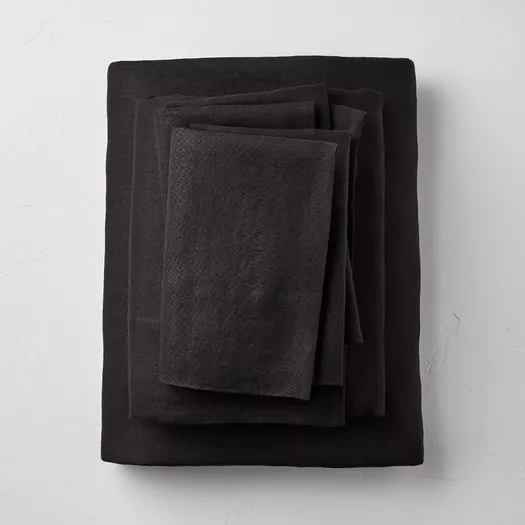 Full 100% Washed Linen Solid Sheet Set White - Casaluna™