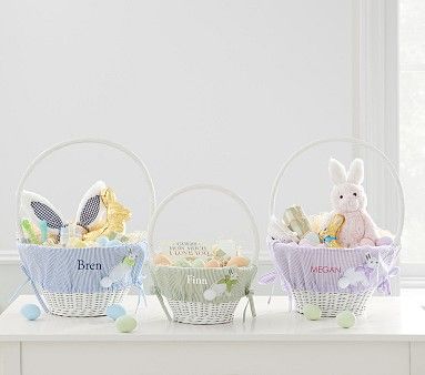 Bunny Appliqué Seersucker Easter Basket Liners | Pottery Barn Kids