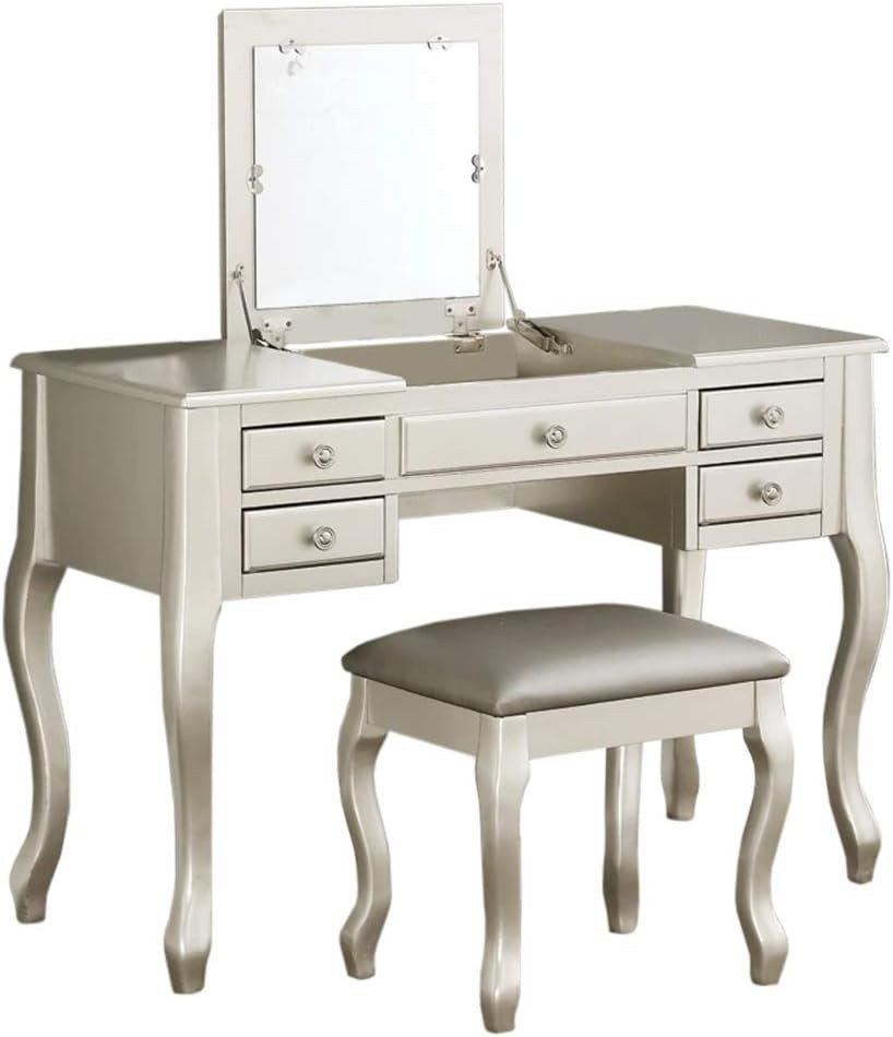 Benjara Benzara Cherub Featuring Stool and Mirror Silver Vanity Set, | Amazon (US)