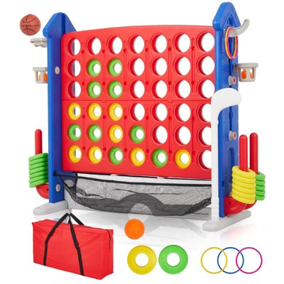 Giant 4 in a Row Game,Adjustable Height Jumbo 4-in-a-Row Game with Quick-Release Slider,Mini Basketball,Golf & Ring Toss Set for Family Party | Target
