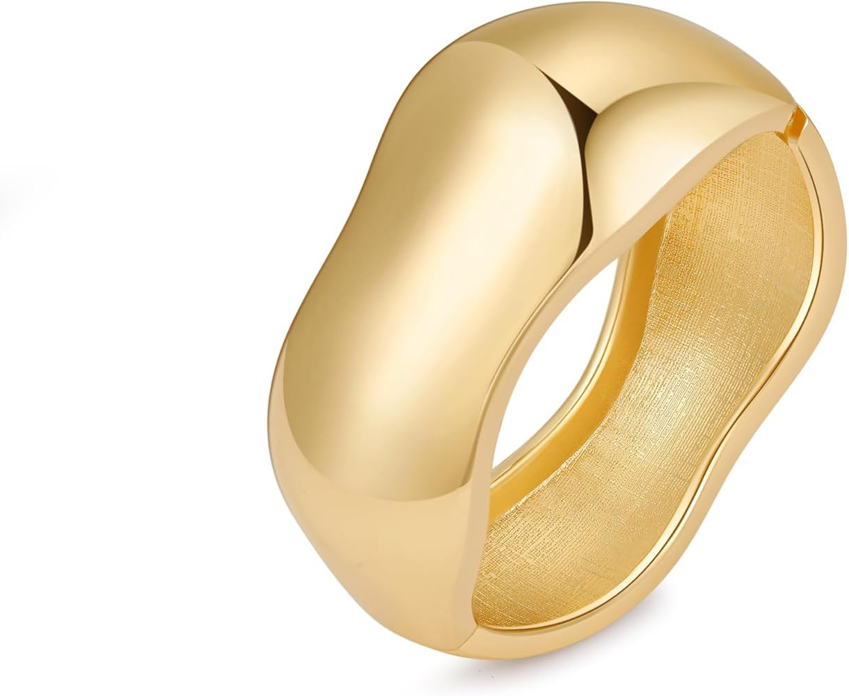 Bangle Bracelets for Women | 14K Gold Plated Trendy Wide Bracelets | Hinged Arm Cuff Bangles Chun... | Amazon (US)