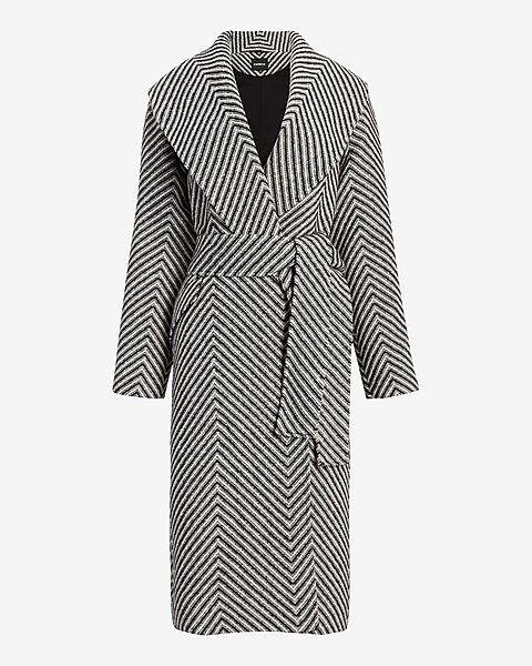 Chevron Wool-Blend Shawl Lapel Wrap Coat | Express