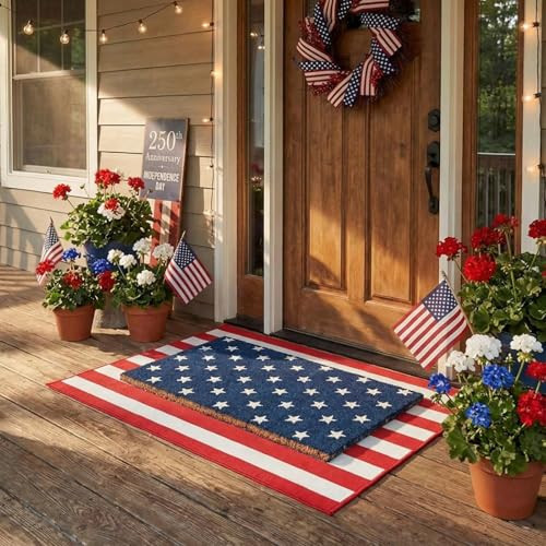 Amazon.com: Breling 2 Pcs 4th of July Door Mat Set, Layered Thick Mats Combo with Blue Star Red S... | Amazon (US)