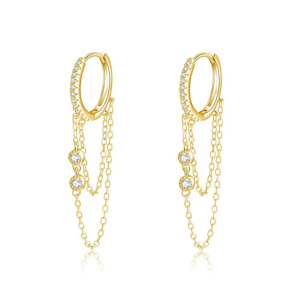 Reffeer 925 Sterling Silver Chain Drop Earrings Hoop for Women Teens CZ Hoop Chain Earrings Dangl... | Amazon (US)