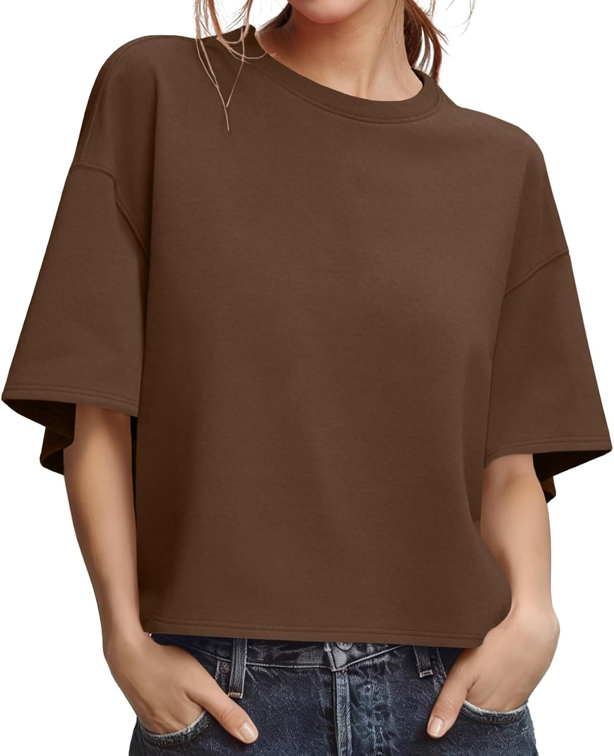 Womens Oversized T Shirts Summer Short Sleeve Cropped Tops | Amazon (US)