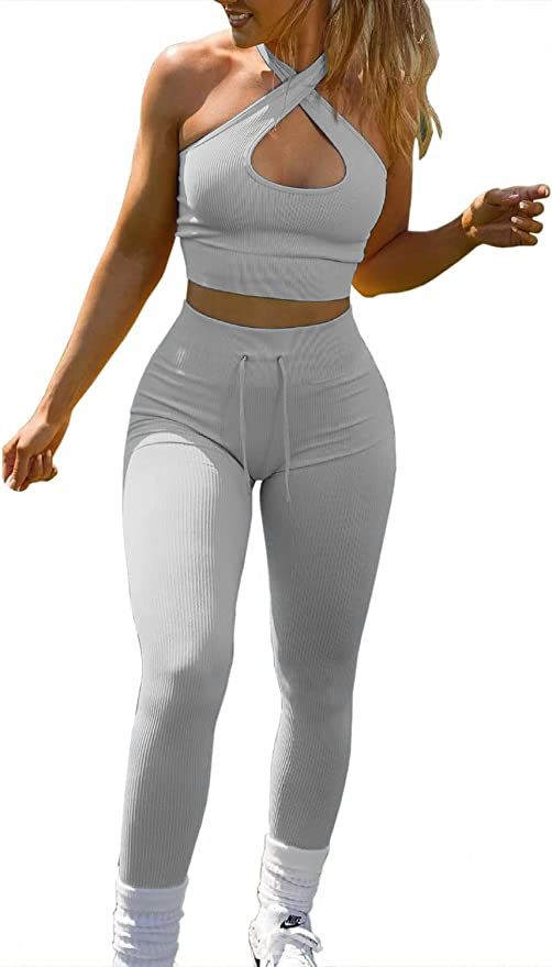 QINSEN Workout Sets for Women 2 Piece Seamless Ribbed High Waist Legging with Spor Bra GMY Exerci... | Amazon (US)