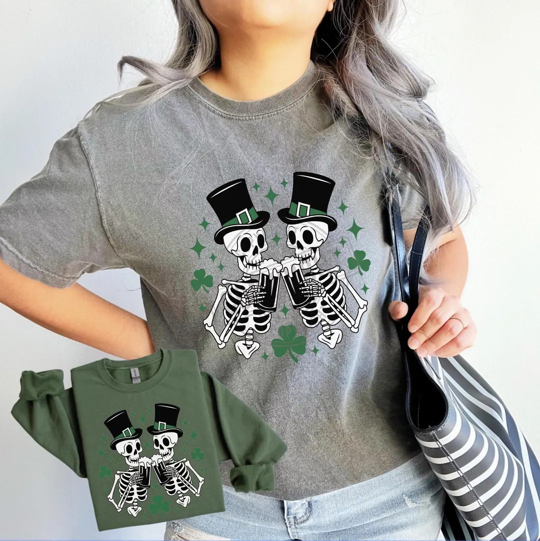 St. Patrick's Day Skeleton Shirt | Drinking Skeletons Cheers | Bella Canvas Comfort Colors Gildan... | Etsy (US)