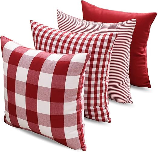 CARRIE HOME Buffalo Check Pillow Covers Buffalo Plaid Throw Pillow Cover 18x18 for Red and White ... | Amazon (US)
