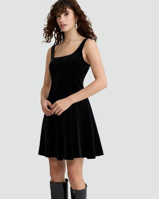 F&F Velvet Sleeveless Skater Dress in Black | Tesco F&F