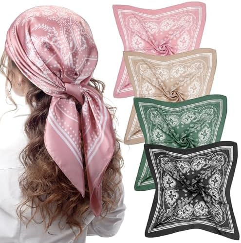 Syhood 4 Pcs 27'' Square Satin Head Scarves Satin Bandanas for Women Halloween Headband Silk Feel... | Amazon (US)