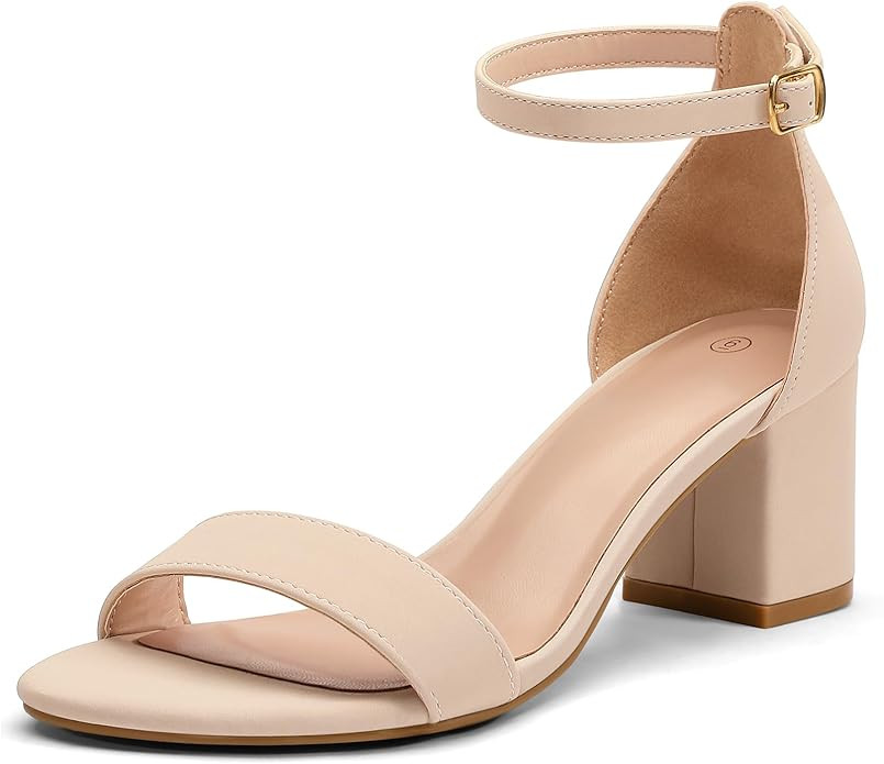 mysoft Women's Chunky Low Heels Open Toe Block Heeled Dress Ankle Strap Pump Wedding Sandals | Amazon (US)