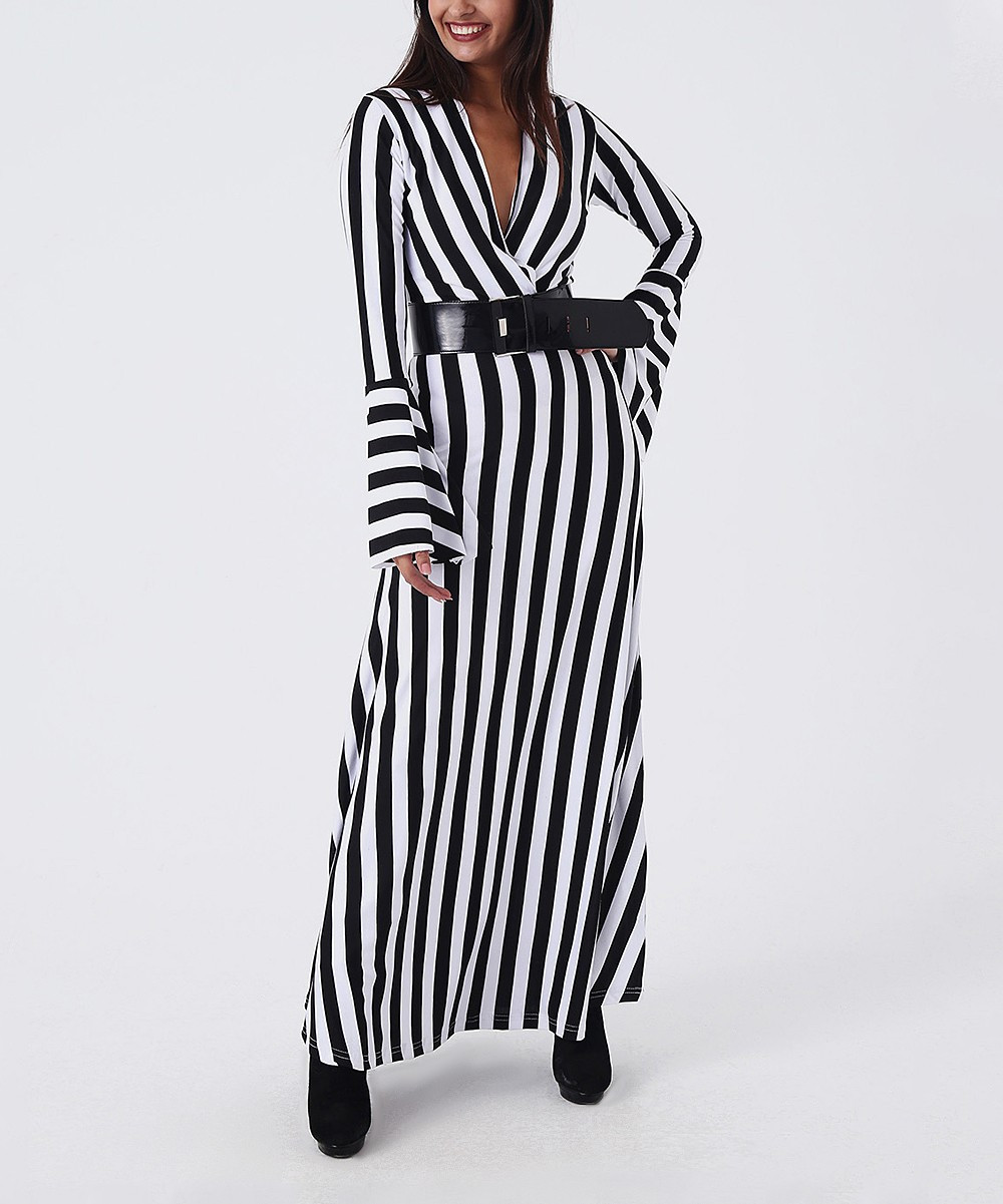 Angele Mode Women's Casual Dresses Black - Black & White Stripe Maxi Dress - Women | Zulily