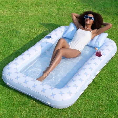SLOOSH Inflatable Tanning Pool Lounger Float, 70" x 46" Large Suntan Sun Tan Tub for Adults, Tanning Chair, Bed Blow up, Raft Lounge Floatie Blue Breezestar | Walmart (US)