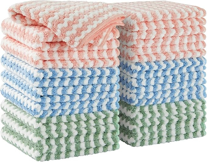 JOYMOOP 18 Pack Microfiber Cleaning Cloth, Kitchen Towels for Dish Drying Washing, Absorbent Stre... | Amazon (US)