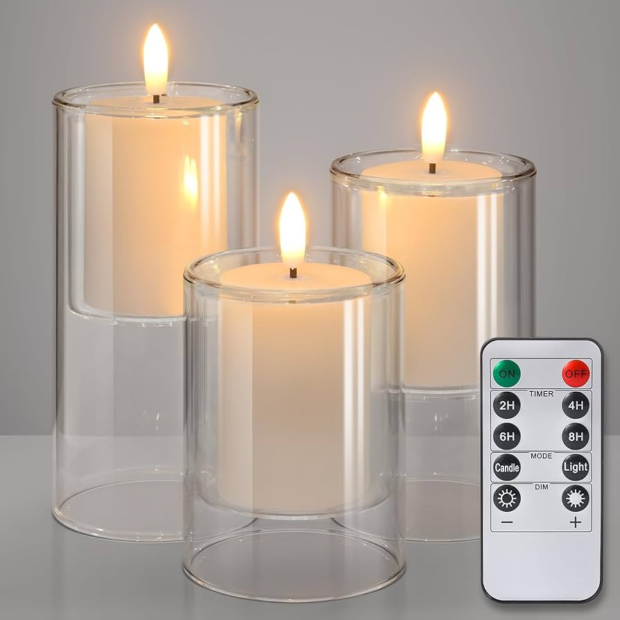 NURADA Flameless Candles with Remote Timer - Glass Holder Real Wax 3D Wick LED Pillar Votive Cand... | Amazon (US)