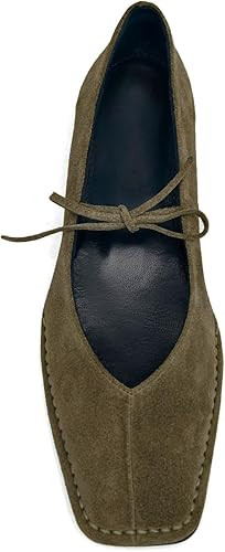 Lace up Ballet Flats Women Square Toe Mary Jane Flats Bow Slip On Comfortable Ballerina Shoes | Amazon (US)