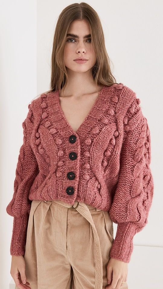 Caden Cable Knit Puff Sleeve Cardigan | Shopbop