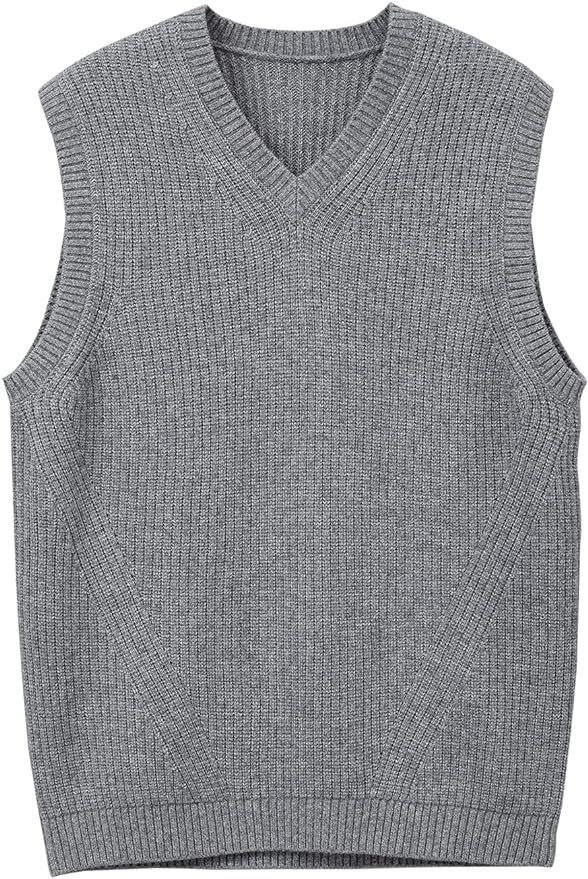 zhilifs Mens V-Neck Knitted Sweater Sleeveless Pullover Knitwear Vest Solid Plain Loose Fit All M... | Amazon (US)