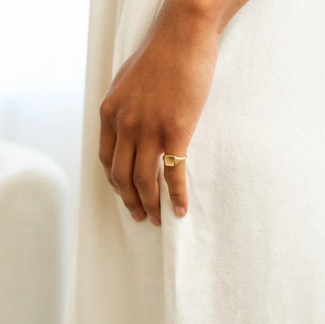 Personalized Square Signet Ring by Gracepersonalized Custom Gold Pinky Ring Engraved Initial and ... | Etsy (US)