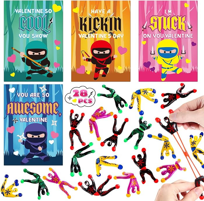 OCHIDO 28 Packs Valentines Day Cards for Kids with Sticky Wall Climbing Men Ninja Toys, Kids Vale... | Amazon (US)