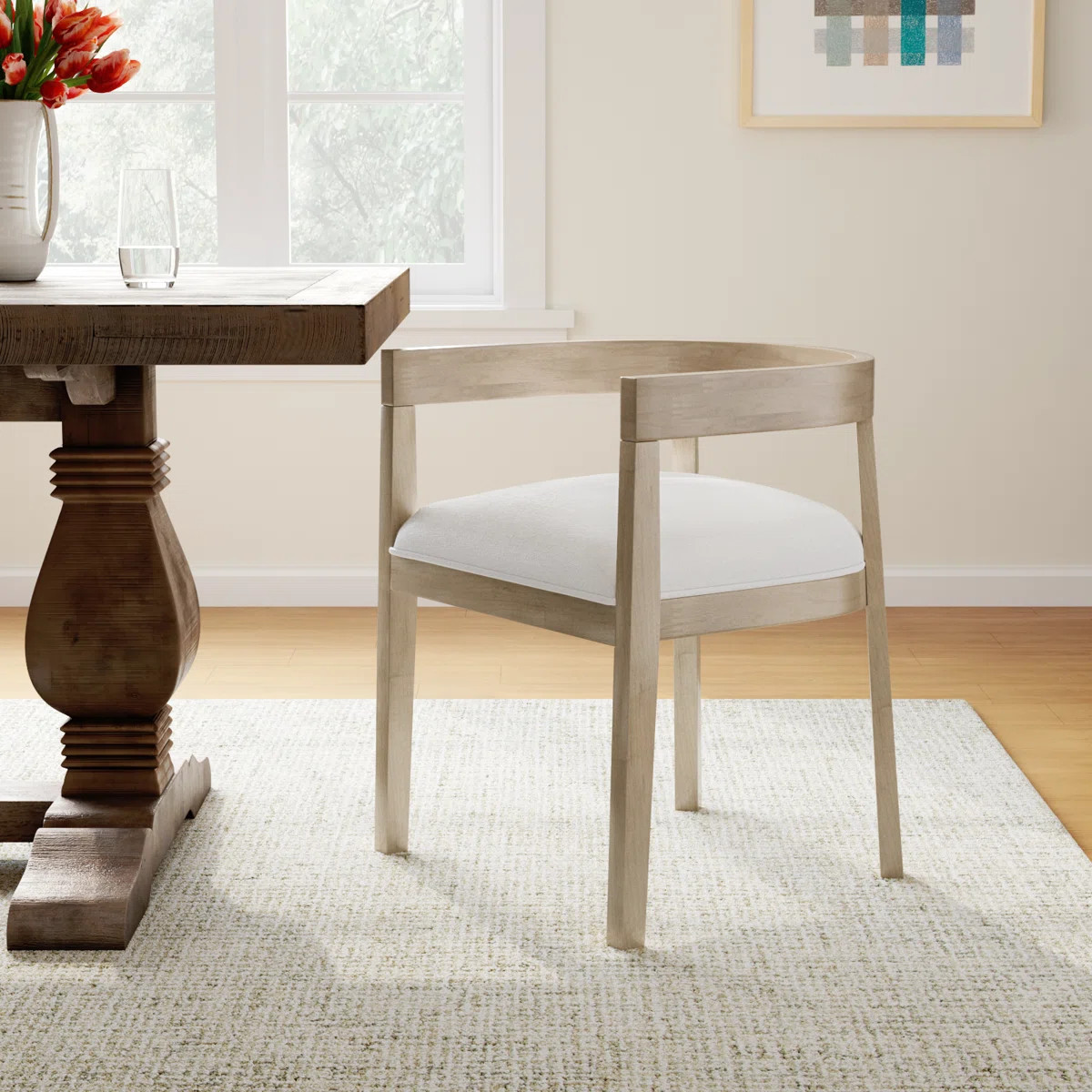 Daney Peony Fabric and Rubberwood Dining Chairs (Set of 2) | Wayfair North America