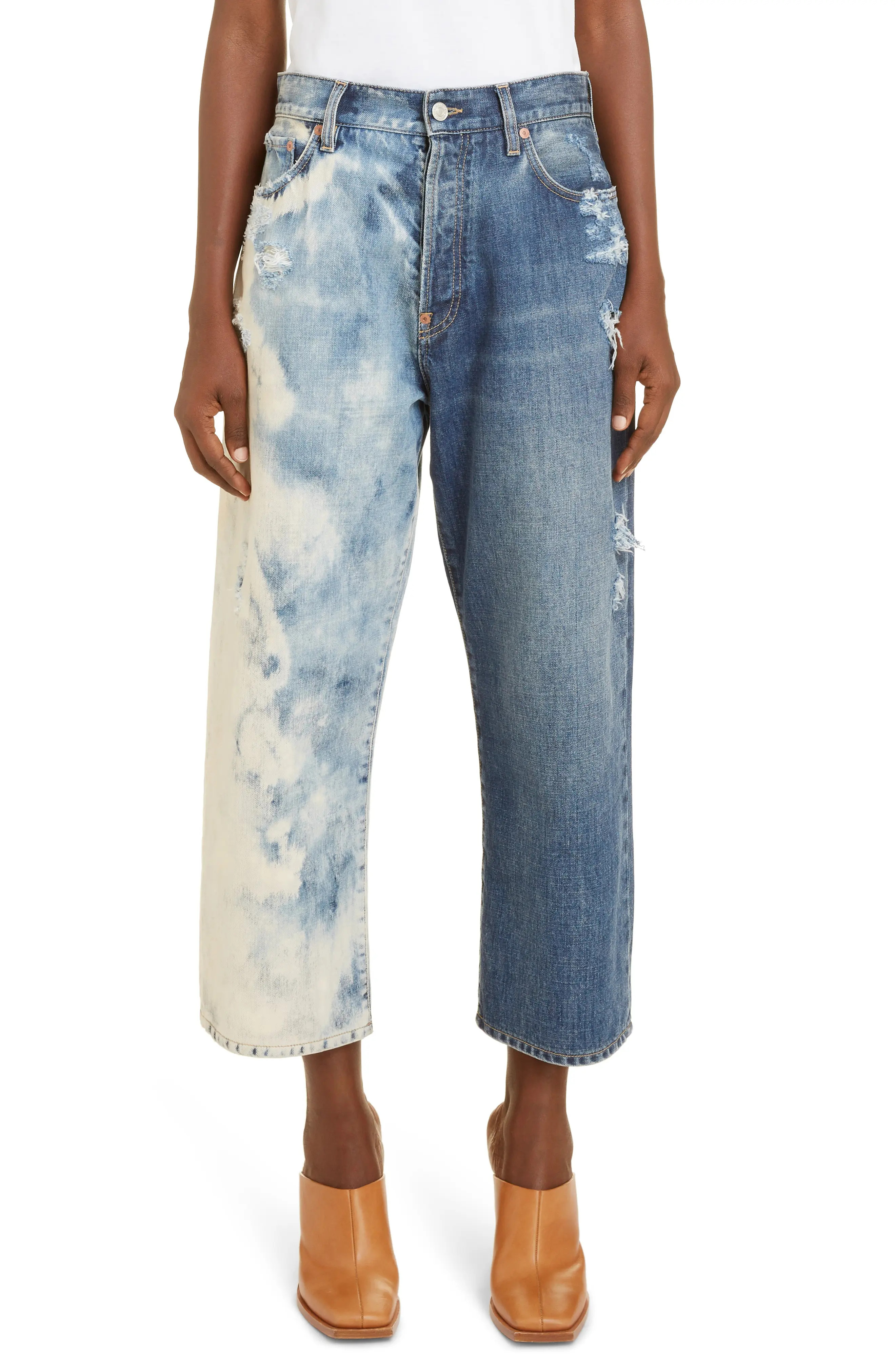 Women's Givenchy Ripped Acid Dipped Wide Leg Crop Jeans, Size 29 - Blue | Nordstrom