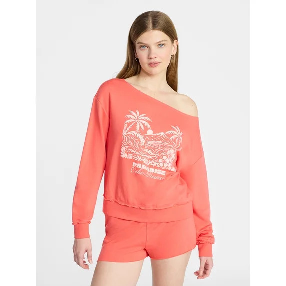No Boundaries Off Shoulder Sweatshirt with Long Sleeves, Women’s Sizes XXS-4X | Walmart (US)