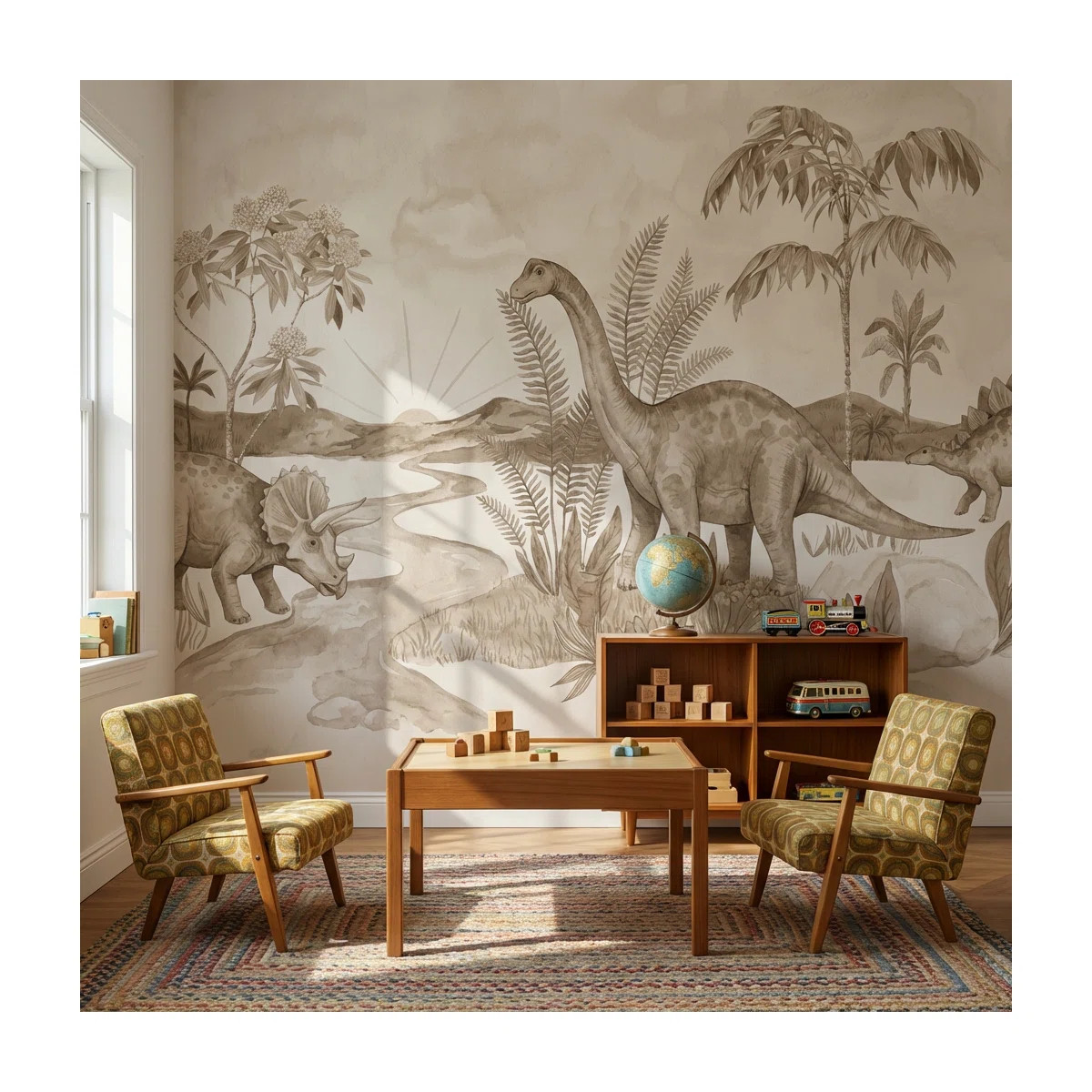 Dinosaur Landscape Wallpaper Prehistoric Vintage Wall Mural | Wayfair North America