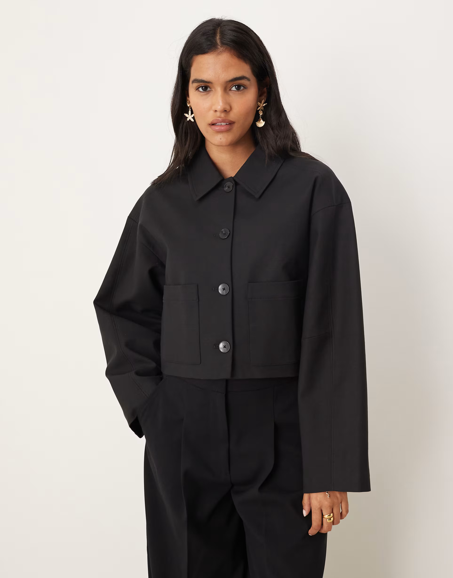 Mango cotton mix short tailored jacket co-ord in black | ASOS | ASOS (Global)