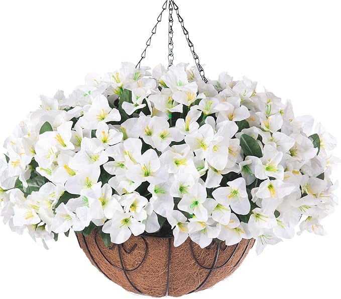 Artificial Hanging Flowers Faux Plants Basket for Outdoors Spring Summer Decor, Fake Silk Bougain... | Amazon (US)