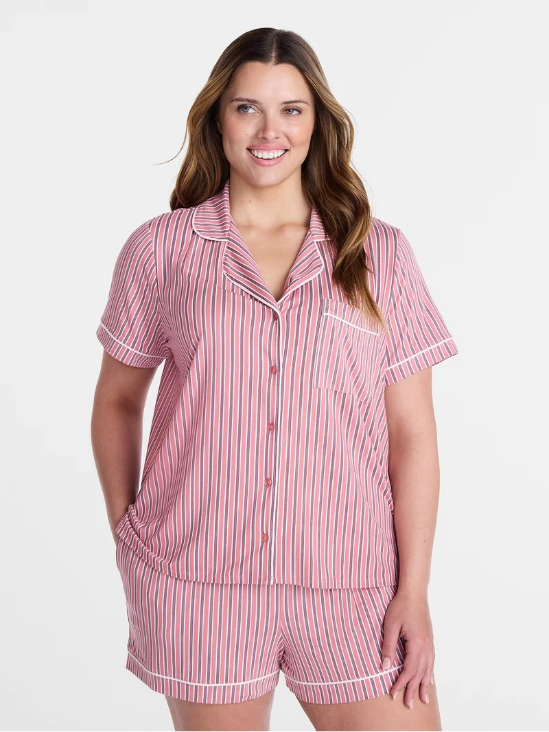 Joyspun Women's Dreamy Soft Collection Notch Collar Top and Shorts Pajama Set, 2-Piece, Sizes XS-... | Walmart (US)