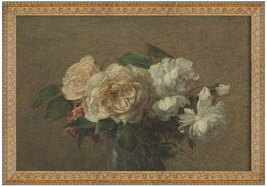 NBKJCO Henri Fantin-Latour White and Yellow Roses Flowers Wall Art Pictures Painting on Canvas Artwork Wall Decor for Living room, Bedroom, office, Framed, Ready to hang FrameC-Gold,20x28cm | Amazon (US)