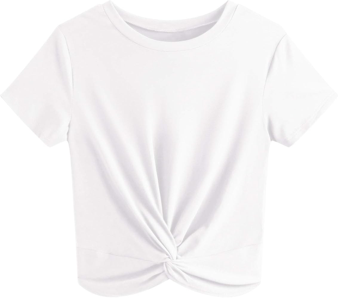 JINKESI Women's Summer Causal Short Sleeve Blouse Round Neck Crop Tops Twist Front Tee T-Shirt | Amazon (US)