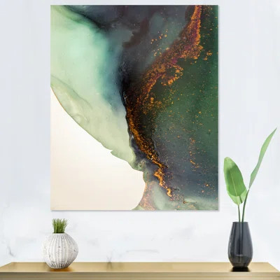 Green And Gold Marbling Paint Art - Modern Canvas Wall Decor | Wayfair North America
