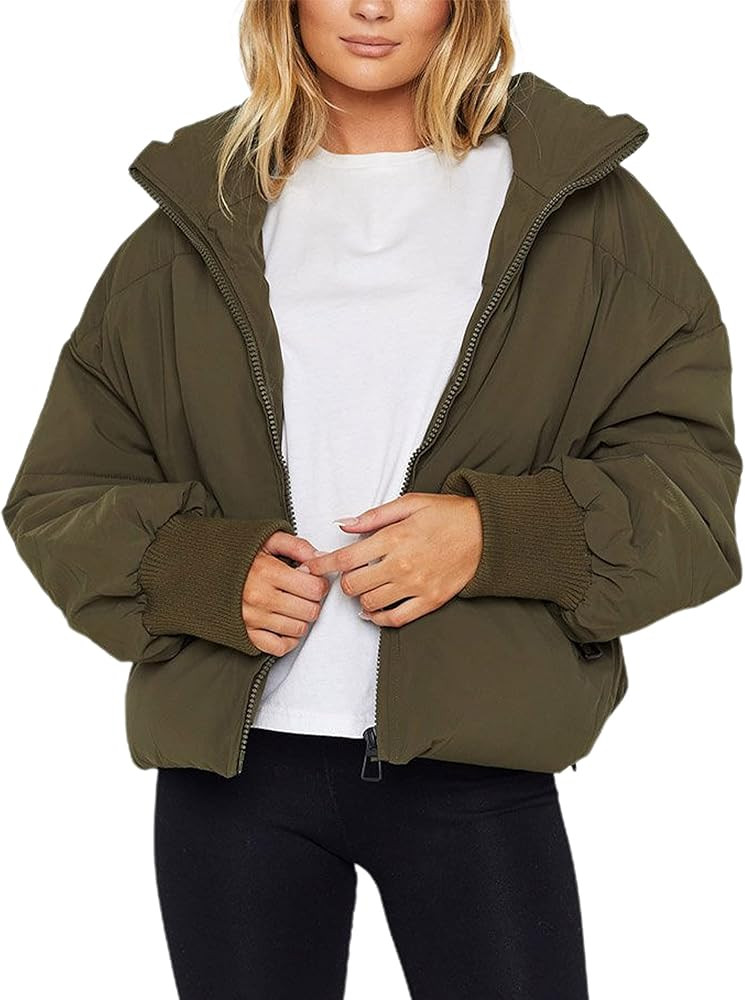 Uaneo Womens Casual Padded Full Zip Stand Collar Long Sleeve Puffer Jackets | Amazon (US)