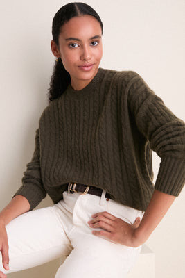 Olive Cable Knit Boyfriend Colin Crewneck | Tuckernuck (US)