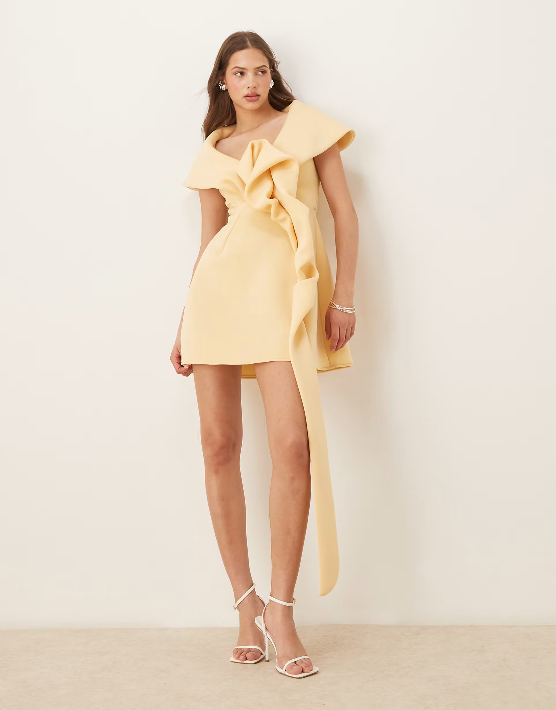 ASOS DESIGN just off shoulder scuba mini dress with manipulated front detailing and a-line skirt ... | ASOS (Global)