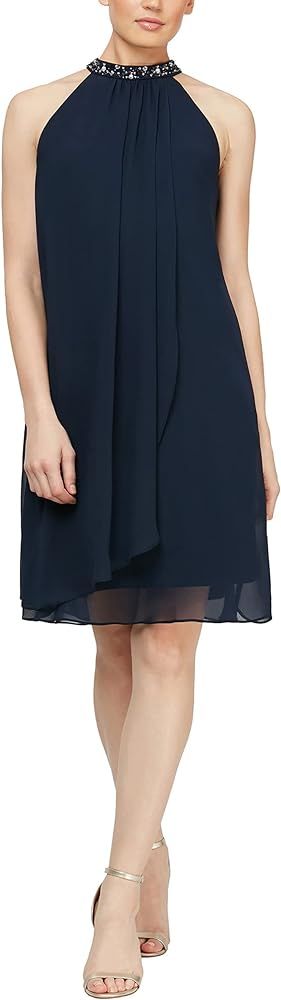 S.L. Fashions Women's Jewel Neck Halter Dress (Petite and Regular) | Amazon (US)