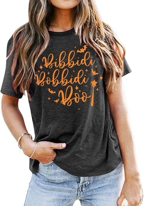 Bibbidi Bobbidi Boo Shirt Women Cute Halloween T-Shirt Funny Letter Print Tees Casual Vacation Te... | Amazon (US)