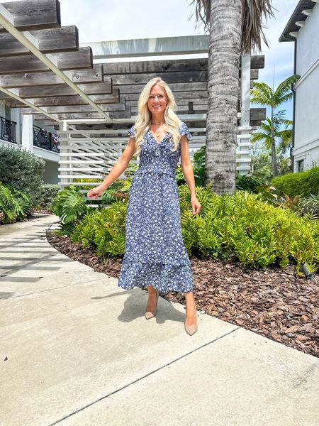 Old Navy blue floral dress to wear to work or Sunday Best. As the weather gets cooler, wear a cream sweater or denim jacket over the dress. Waist is stretchy, flowy dress is comfy to wear! 

#LTKstyletip #LTKunder50 #LTKFind