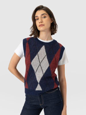 Argyle Sleeveless Knit - Navy/Burgundy | Saint + Sofia UK