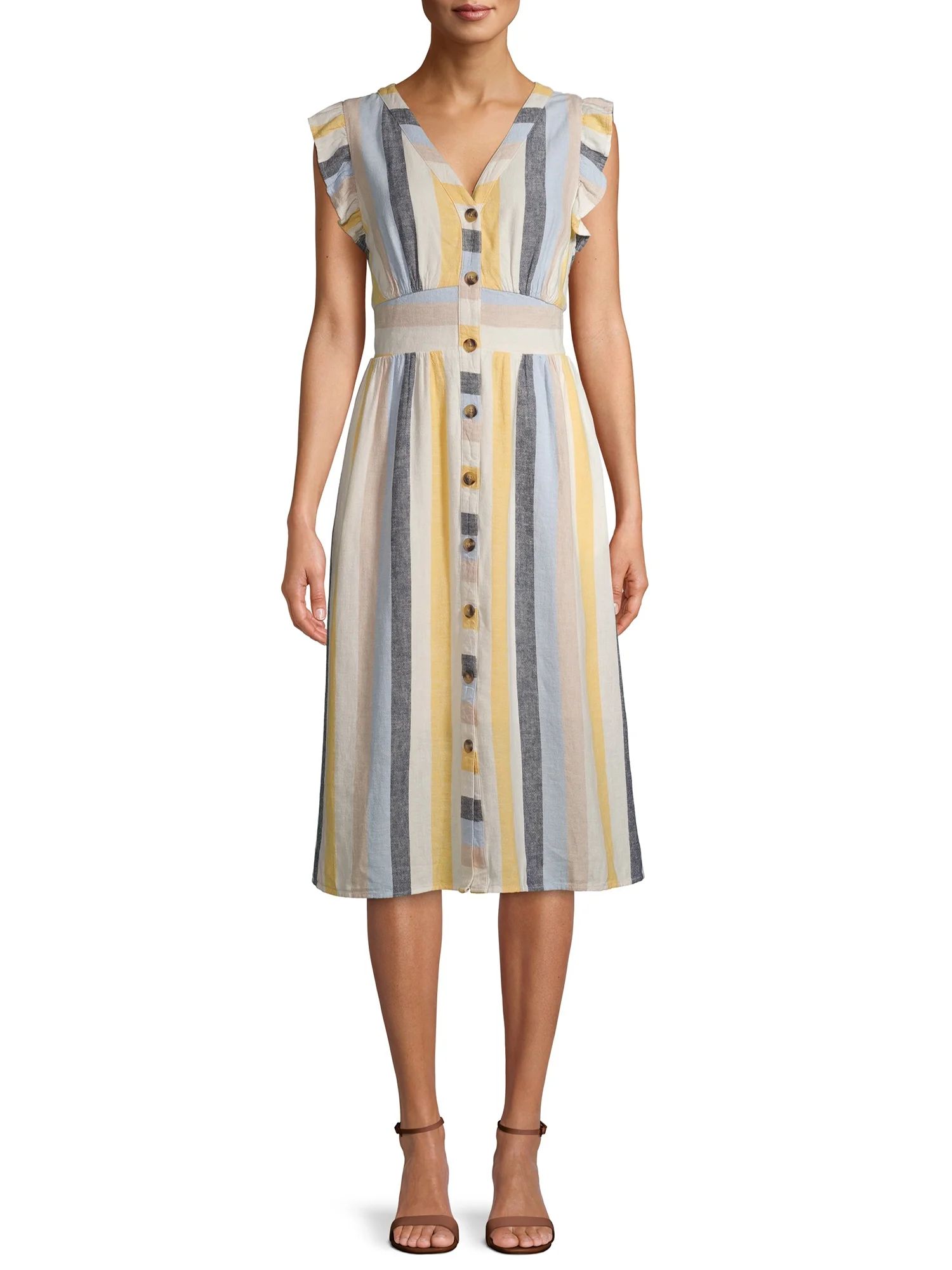 Time and Tru Women's Flutter Sleeve Button Dress | Walmart (US)