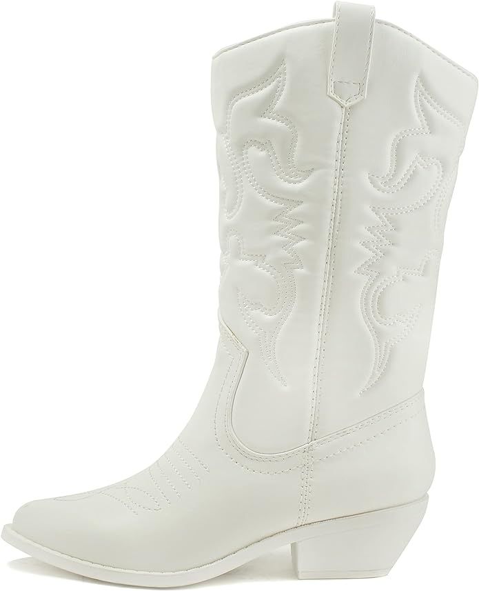 SODA RENO ~ Women Western Cowboy Stitched Pointe Toe Low Heel Ankle Mid Shaft Fashion Boots | Amazon (US)