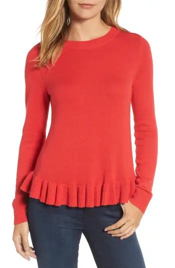 Women's Halogen Ruffle Hem Sweater, Size X-Small - Red | Nordstrom