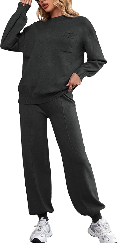SuperPrity Two Piece Sweater Set for Women Long Sleeve Outfits Crew Neck Pullover Top with Sweatp... | Amazon (US)