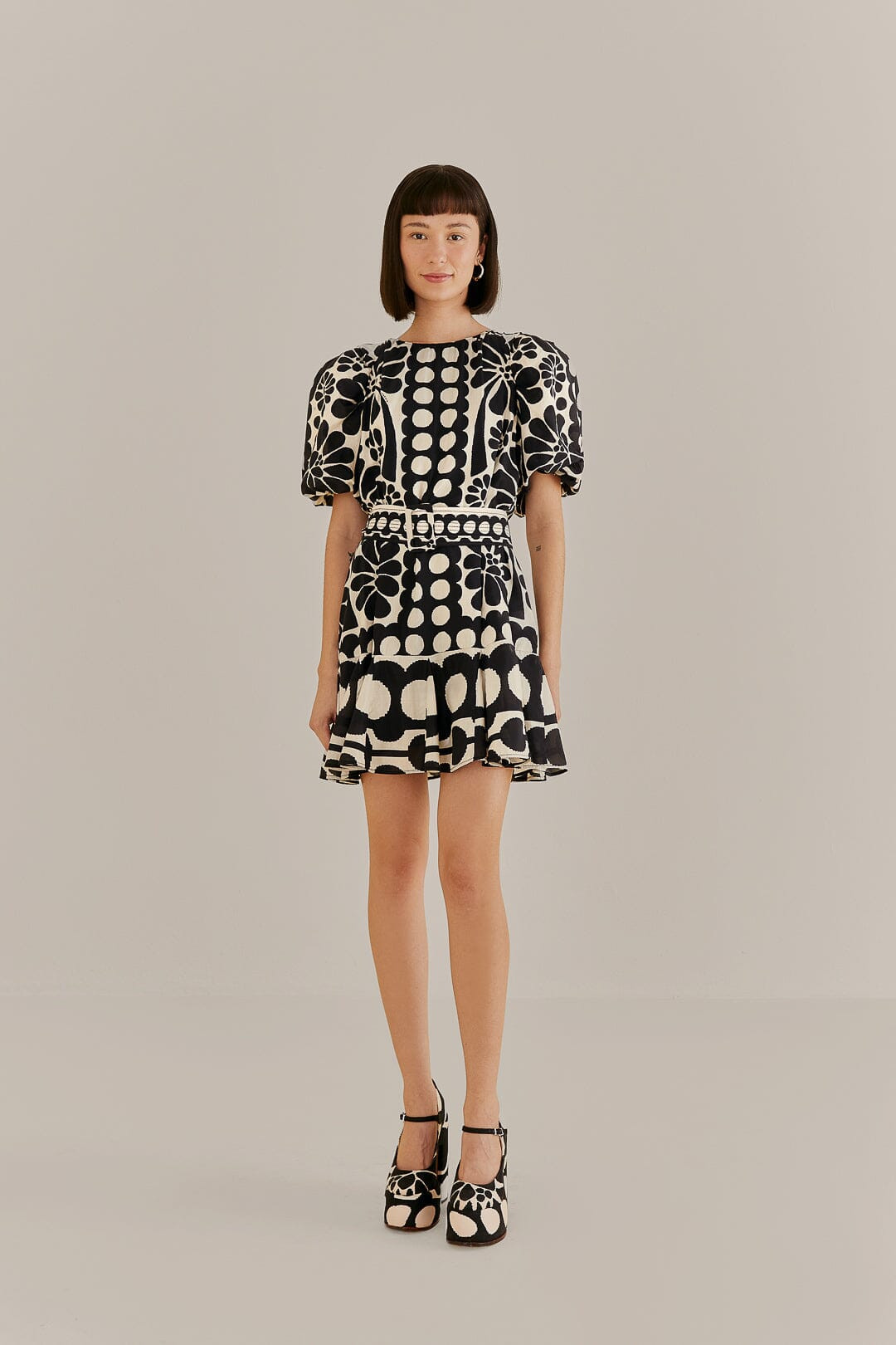 Black Palermo Puff Sleeve Mini Dress | FarmRio (US)