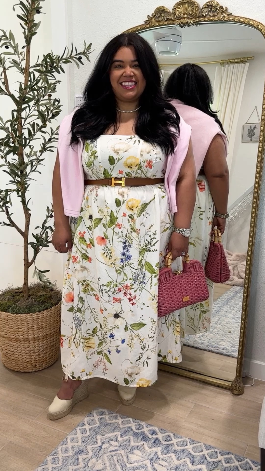 I love this hi low outfit for spring. This linen dress with a smoked back is from H&M and it’s giving high end but is only $40 right now. It’s light and airy and perfect for spring and summer. I’m wearing an XL.

 I paired it with some neutral platform espadrilles from Castaner, my Hermes belt, and a pop of color in my Francis Valentine bag. It would be perfect for a brunch, a wedding guest, Mother’s Day, or graduation look. 

#LTKover40 #LTKplussize #LTKmidsize