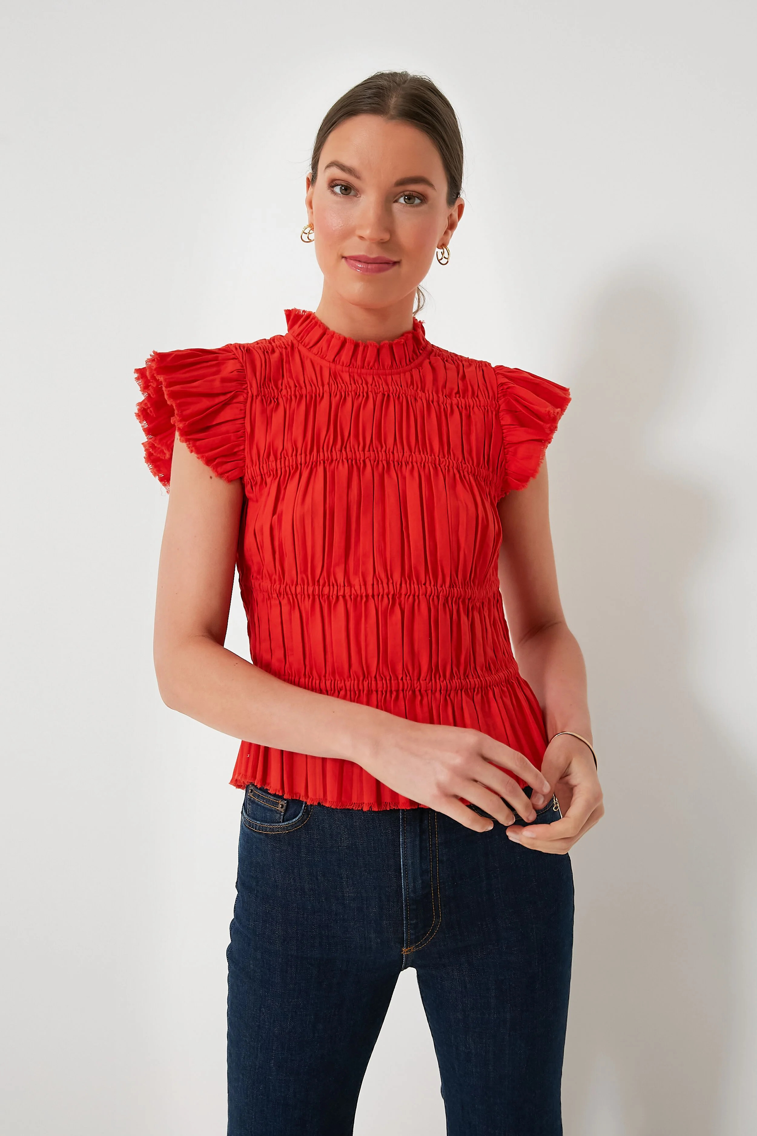 Poppy Greir Pleating Flutter Sleeve Top | Tuckernuck (US)
