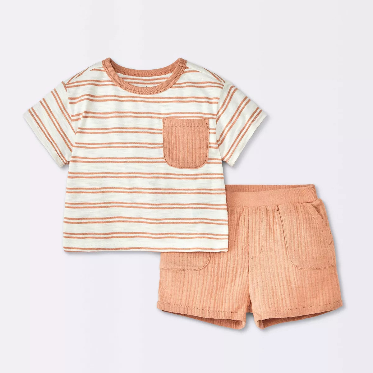 Baby Boys' Rust Striped Pocket T-Shirt & Shorts Set - Cloud Island™ Brown | Target